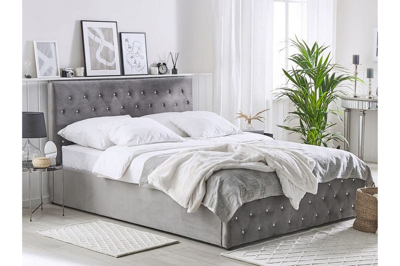 Saleux Opbevaringsseng 180x200 cm - Velour/Grå - Møbler - Senge - Sengeramme & sengestel