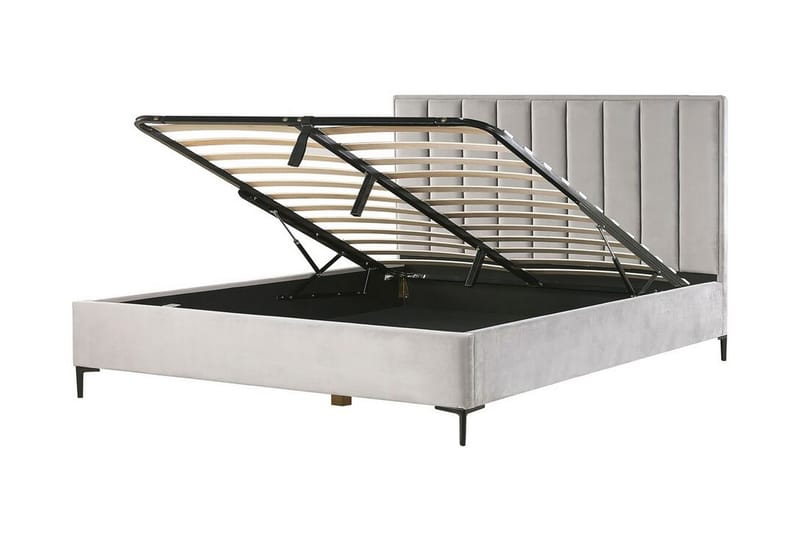 Dobbeltseng med rattan 180x200 cm SEZANNE - Grå - Møbler - Senge - Seng med opbevaring