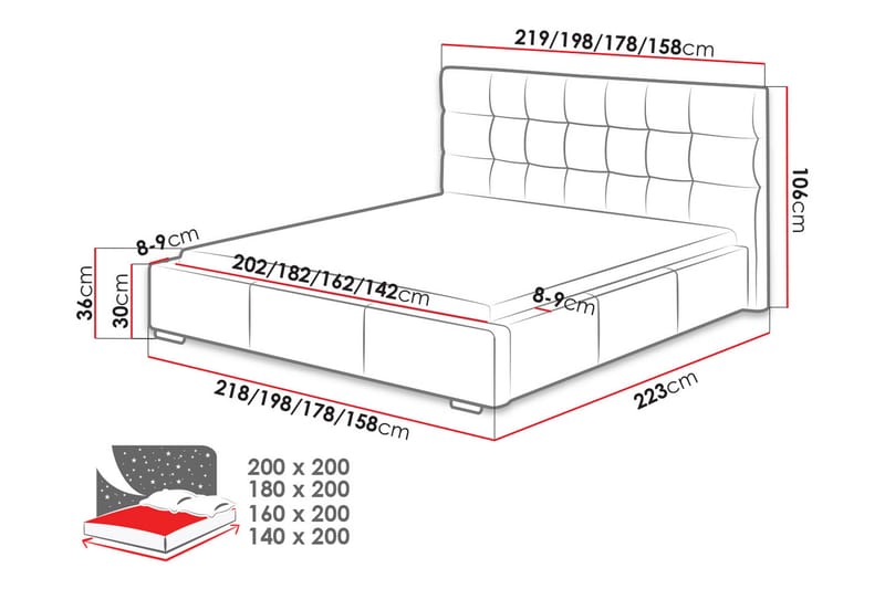 Dolores Opbevarings seng 223x198x106 cm - Seng med opbevaring - Dobbeltseng med opbevaring