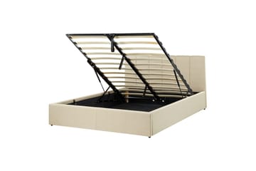 Seng med opbevaring Dreux - Beige, sort, 140x200 cm - Møbler - Senge - Sengeramme & sengestel
