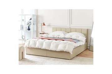 Seng med opbevaring Dreux - Beige, sort, 160x200 cm - Møbler - Senge - Sengeramme & sengestel