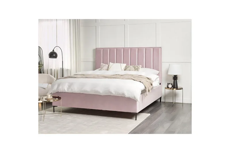 Dubbelsäng Beliani Sezanne med förvaring Beige-Grå-Svart, 140x200 cm Pink 180x200 - Møbler - Senge - Seng med opbevaring