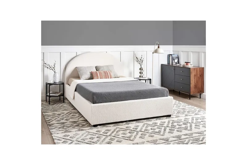 Dubbelsäng Beliani Vaucluse med förvaring Beige, 160x200 cm, Polyester White 140x200 - Møbler - Senge - Seng med opbevaring