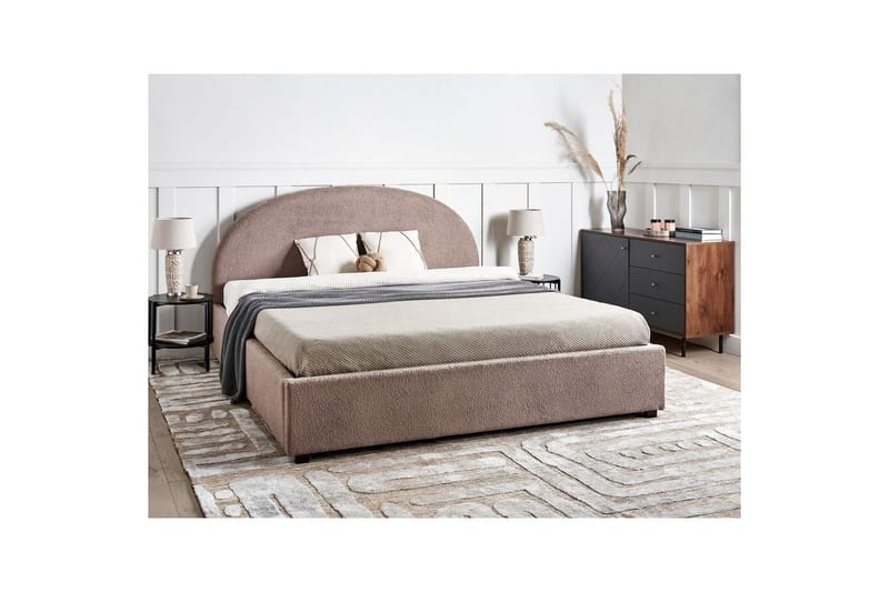 Dubbelsäng Beliani Vaucluse med förvaring Beige, 160x200 cm, Polyester Taupe 180x200 - Møbler - Senge - Seng med opbevaring