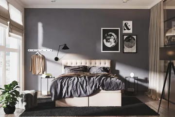 Boxy Box Bed Seng med Opbevaring 120x200 cm - Beige - Møbler - Senge - Kontinentalsenge
