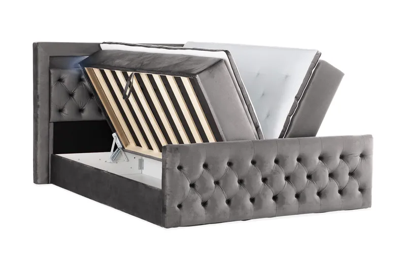 Francisco Komplet Sengpakke med løfteopbevaring LED-belysning 180x200 - Mørkegrå - Møbler - Senge - Komplet sengepakke