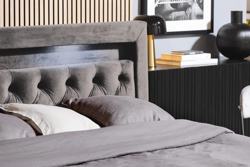 Francisco Komplet Sengpakke med løfteopbevaring LED-belysning 180x200 - Mørkegrå - Møbler - Senge - Komplet sengepakke