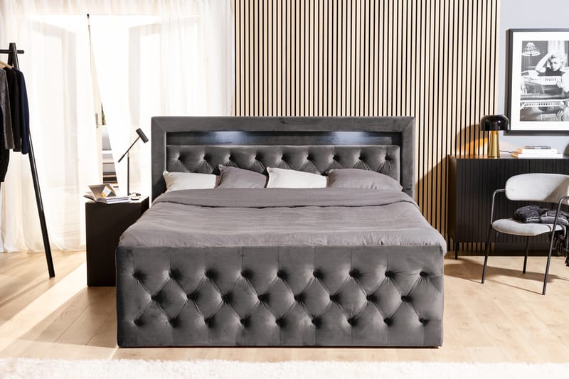 Francisco sengepakke 160x200 med opbevaring - Mørkegrå - Komplet sengepakke - Seng med opbevaring