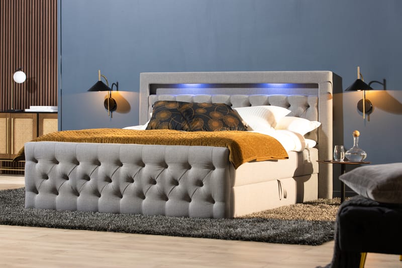 Francisco sengepakke 180x200 med opbevaring - Grå - Seng med opbevaring - Komplet sengepakke