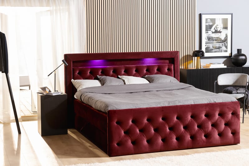 Francisco sengepakke 180x200 med opbevaring - Rød - Komplet sengepakke - Seng med opbevaring