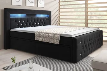 Franco Crystal Kontinentalseng 160x200 LED-belysning - Sort/Velour - Møbler - Senge - Seng med opbevaring