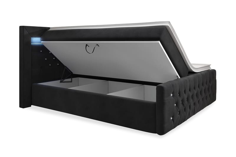 Franco Crystal Kontinentalseng 160x200 LED-belysning - Sort/Velour - Møbler - Senge - Seng med opbevaring