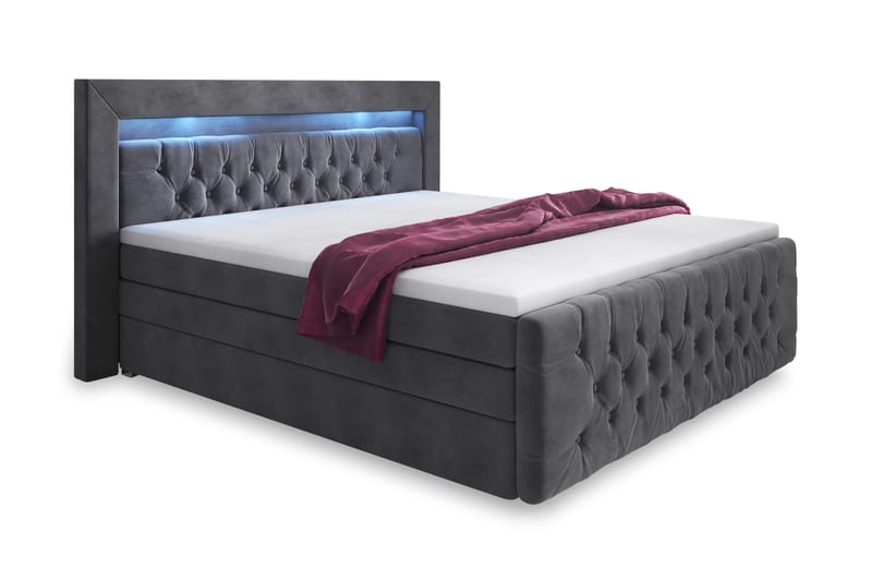 Franco Luksus Komplet Sengesæt med Opbevaring 180x200 LED-belysning, Grå/Velour