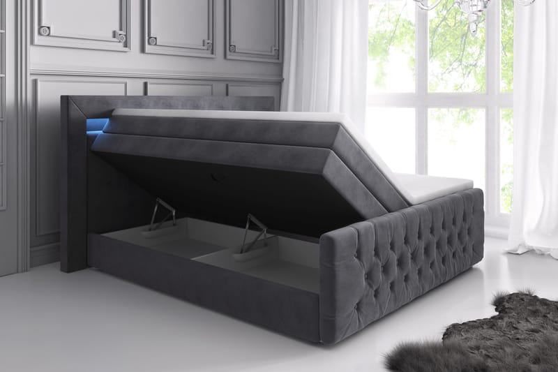Franco Lyx Sengepakke 140x200LED-belysning - Grå/Velour - Møbler - Senge - Seng med opbevaring