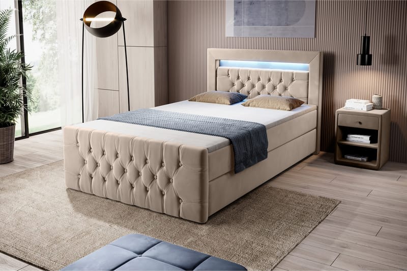 Franco Sengepakke 120x200 med Opbevaring - Beige/Velour - Møbler - Senge - Seng med opbevaring