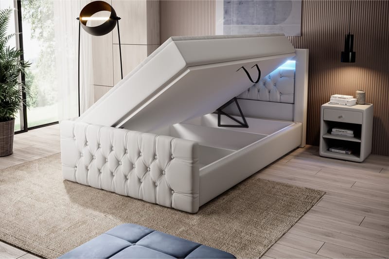 Franco Sengepakke 120x200 med Opbevaring - Hvid - Komplet sengepakke - Seng med opbevaring - Dobbeltsenge