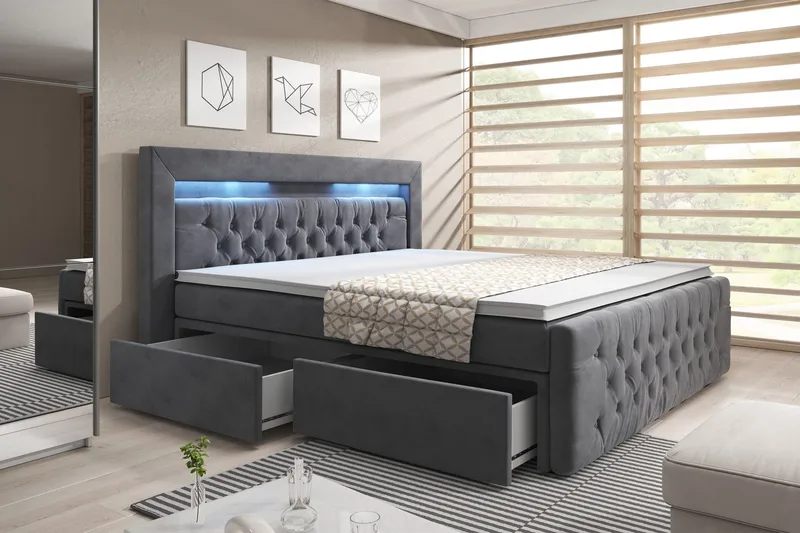 Franco Sengepakke 140x200 med Opbevaring - Grå/Velour - Møbler - Senge - Seng med opbevaring