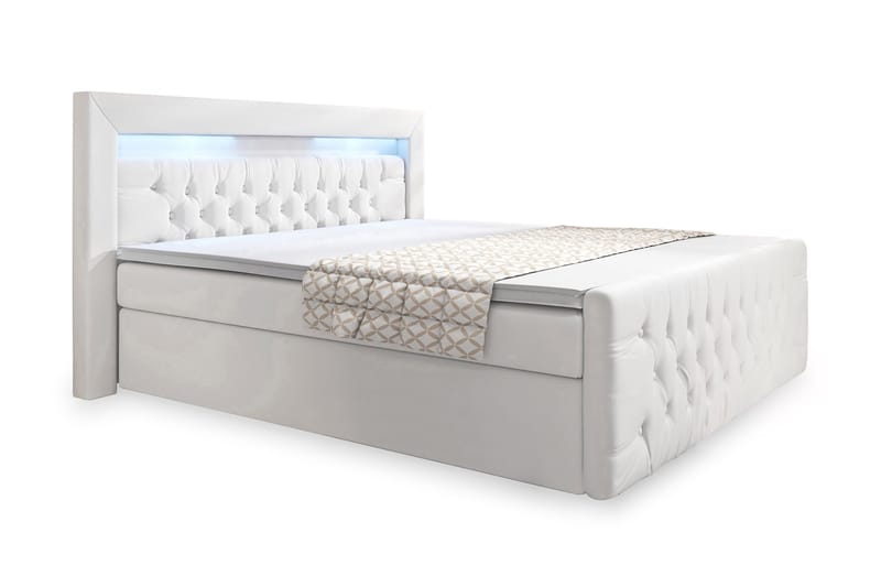 Franco Sengepakke 140x200 med Opbevaring - Hvid/Kunstlæder - Komplet sengepakke - Seng med opbevaring - Dobbeltsenge