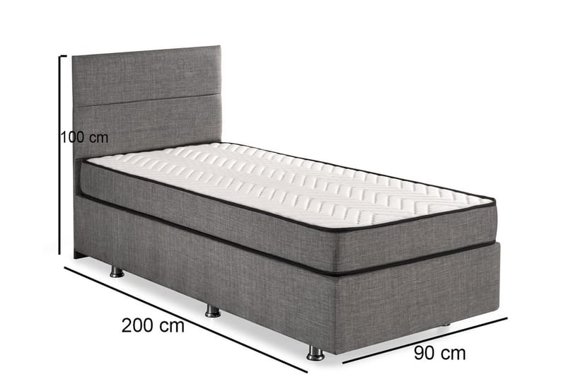 Froknial Opbevaringsseng 90x200 cm - Grå - Seng med opbevaring - Enkeltseng med opbevaring