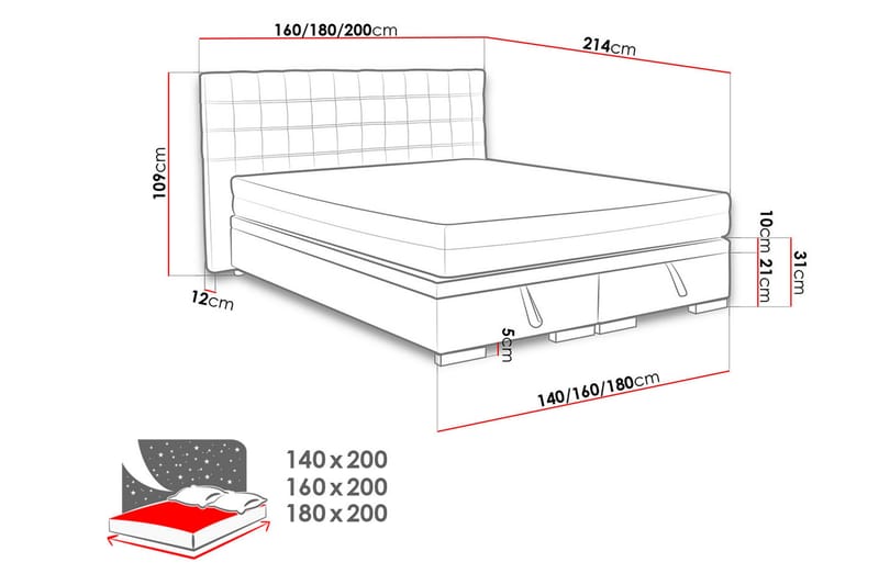 Kacper Seng 160x200 cm - Grå - Seng med opbevaring - Dobbeltseng med opbevaring