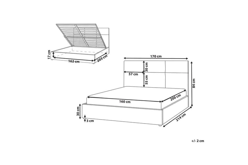 Seng med opbevaring Lagord - Off-white, Sort, 160x200 cm - Møbler - Senge - Sengeramme & sengestel