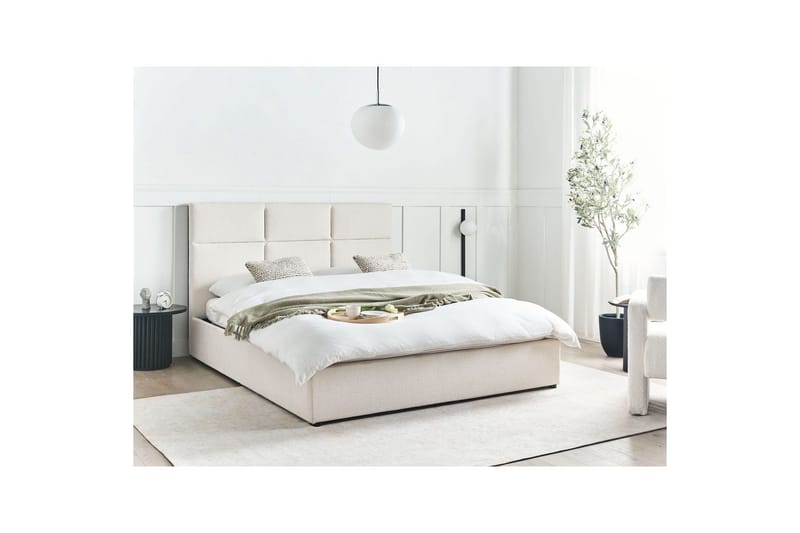 Seng med opbevaring Lagord - Off-white, Sort, 160x200 cm - Møbler - Senge - Sengeramme & sengestel