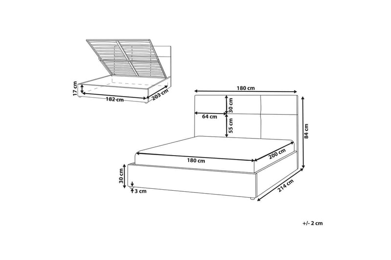 Seng med opbevaring Lagord - Off-white, Sort, 180x200 cm - Møbler - Senge - Sengeramme & sengestel