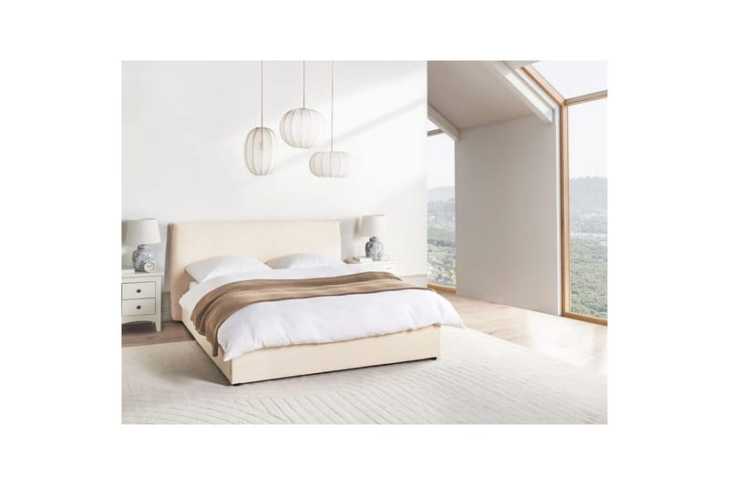 Seng med opbevaring Lavaur - Beige/Bouclé, Beige/bouclé, 160x200 cm - Møbler - Senge - Sengeramme & sengestel