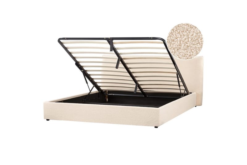 Seng med opbevaring Lavaur - Beige/Bouclé, Beige/bouclé, 180x200 cm - Møbler - Senge - Sengeramme & sengestel