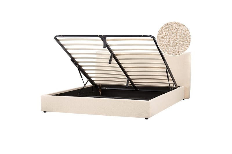 Seng med opbevaring Lavaur, Beige/Bouclé, Beige/bouclé, 180x200 cm