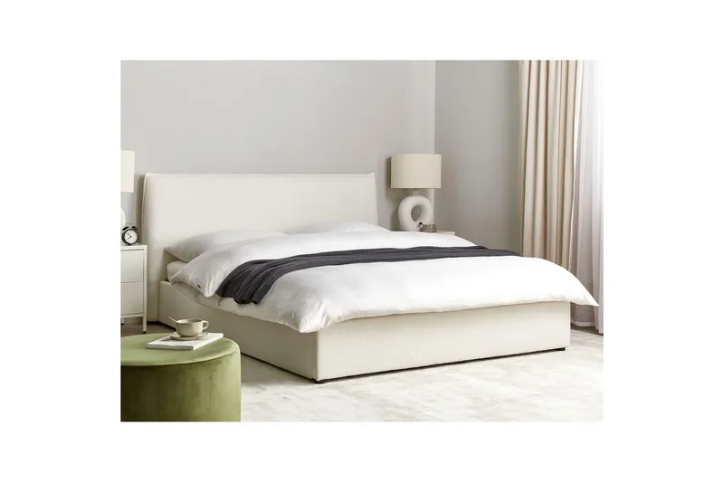 Seng med opbevaring Lavaur - Hvid/Bouclé, 160x200 cm - Møbler - Senge - Sengeramme & sengestel