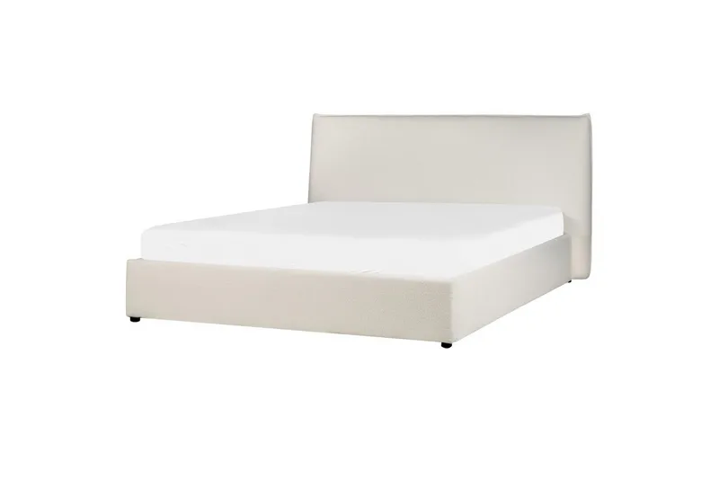 Seng med opbevaring Lavaur - Hvid/Bouclé, 160x200 cm - Møbler - Senge - Sengeramme & sengestel