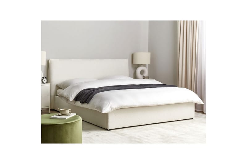 Seng med opbevaring Lavaur - Hvid/Bouclé, 160x200 cm - Møbler - Senge - Sengeramme & sengestel