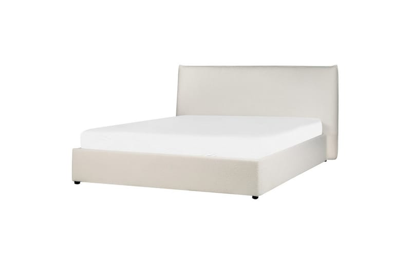 Seng med opbevaring Lavaur - Hvid/Bouclé, 160x200 cm - Møbler - Senge - Sengeramme & sengestel
