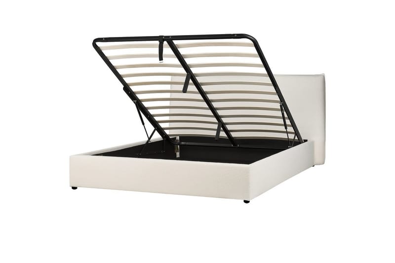 Seng med opbevaring Lavaur - Hvid/Bouclé, 160x200 cm - Møbler - Senge - Sengeramme & sengestel