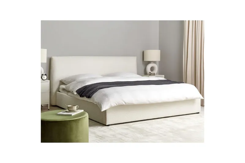 Seng med opbevaring Lavaur - Hvid/Bouclé, 180x200 cm - Møbler - Senge - Sengeramme & sengestel