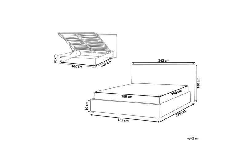 Seng med opbevaring Lavaur - Hvid/Bouclé, 180x200 cm - Møbler - Senge - Sengeramme & sengestel
