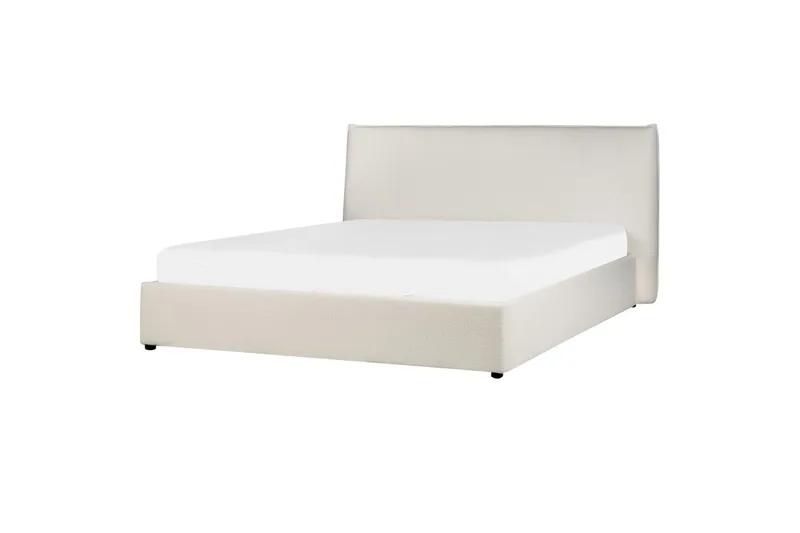 Seng med opbevaring Lavaur - Hvid/Bouclé, 180x200 cm - Møbler - Senge - Sengeramme & sengestel