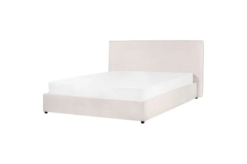 Seng med opbevaring Lavaur - Hvid/Fløjl, 160x200 cm - Møbler - Senge - Sengeramme & sengestel