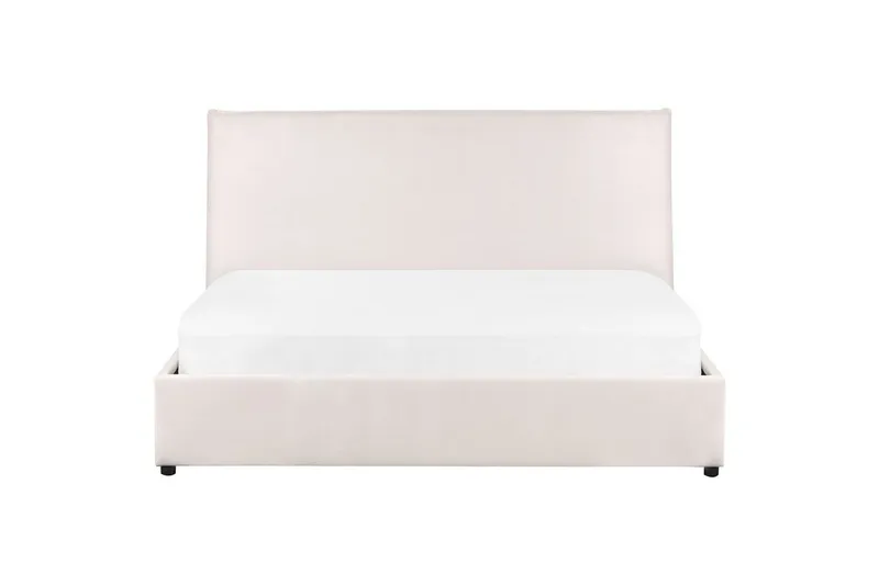 Seng med opbevaring Lavaur - Hvid/Fløjl, 160x200 cm - Møbler - Senge - Sengeramme & sengestel
