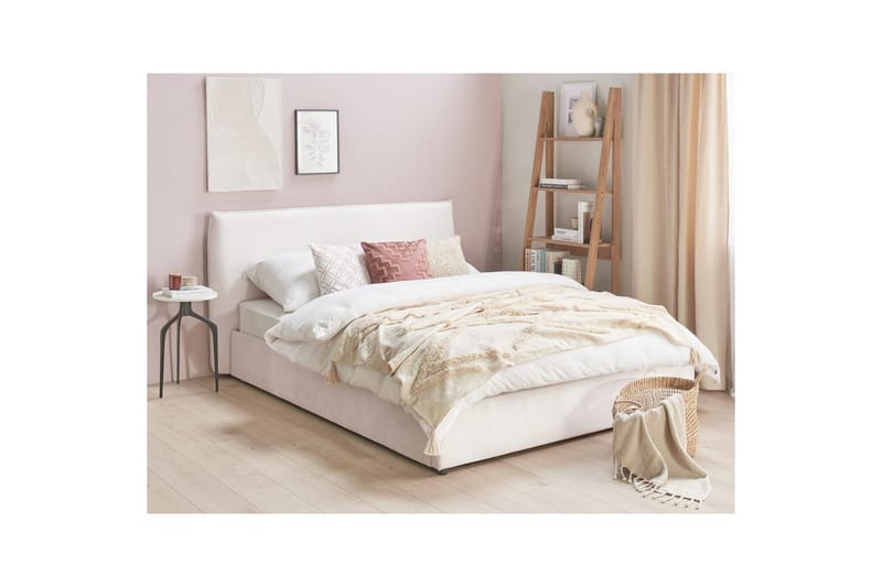 Seng med opbevaring Lavaur - Hvid/Fløjl, 160x200 cm - Møbler - Senge - Sengeramme & sengestel