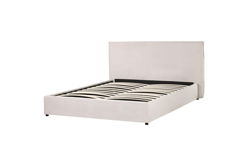 Seng med opbevaring Lavaur - Hvid/Fløjl, 160x200 cm - Møbler - Senge - Sengeramme & sengestel