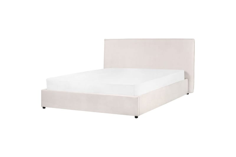 Seng med opbevaring Lavaur - Hvid/Fløjl, 160x200 cm - Møbler - Senge - Sengeramme & sengestel