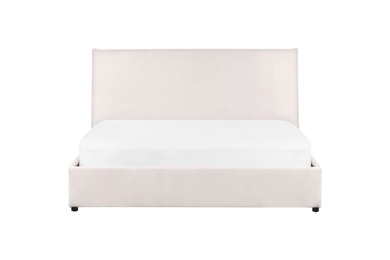 Seng med opbevaring Lavaur - Hvid/Fløjl, 160x200 cm - Møbler - Senge - Sengeramme & sengestel