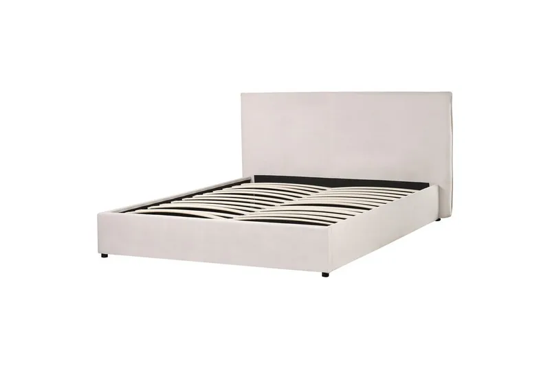 Seng med opbevaring Lavaur - Hvid/Fløjl, 160x200 cm - Møbler - Senge - Sengeramme & sengestel
