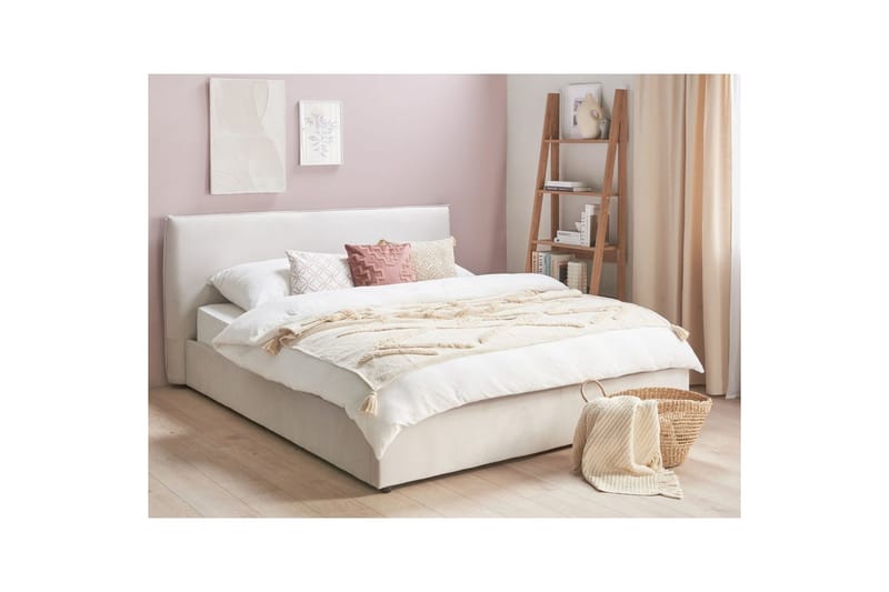 Seng med opbevaring Lavaur - Hvid/Fløjl, 180x200 cm - Møbler - Senge - Sengeramme & sengestel