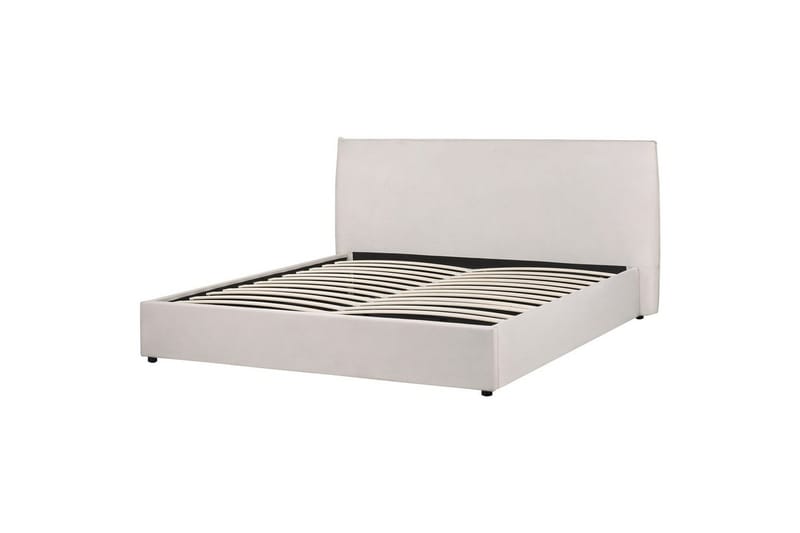 Seng med opbevaring Lavaur - Hvid/Fløjl, 180x200 cm - Møbler - Senge - Sengeramme & sengestel