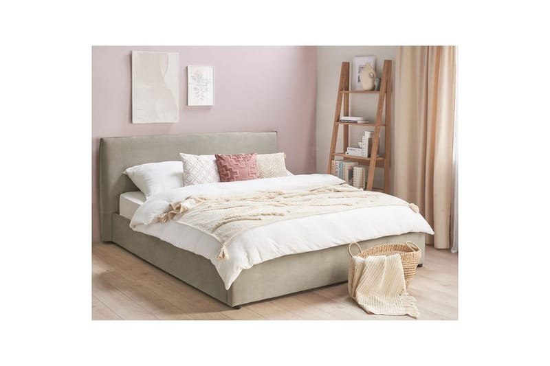 Seng med opbevaring Lavaur - Taupe/Fløjl, 180x200 cm - Møbler - Senge - Sengeramme & sengestel