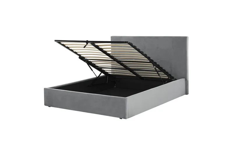 Seng med opbevaring Lorient, Grå/Fløjl, Grå/fløjl, 140x200 cm