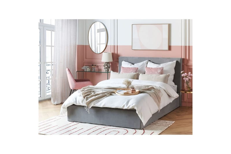 Seng med opbevaring Lorient - Grå/Fløjl, Grå/fløjl, 140x200 cm - Møbler - Senge - Sengeramme & sengestel